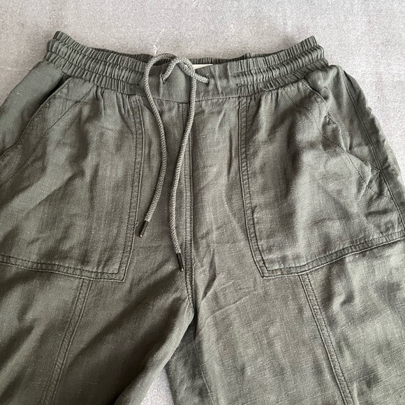 [S]Ricki’s Olive Green Women Linen Blend Ankle Pants Lagenlook Drawstring - Picture 4 of 9